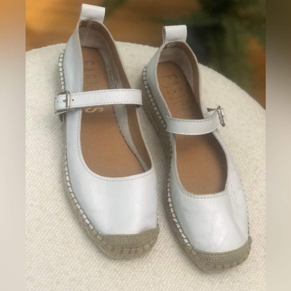 White Mary Jane Espadrille Flats - New!